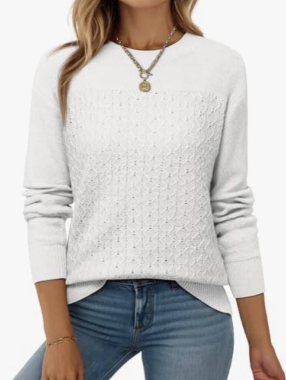 Evaless Women’s White Knit Crewneck Sweater - NWT
